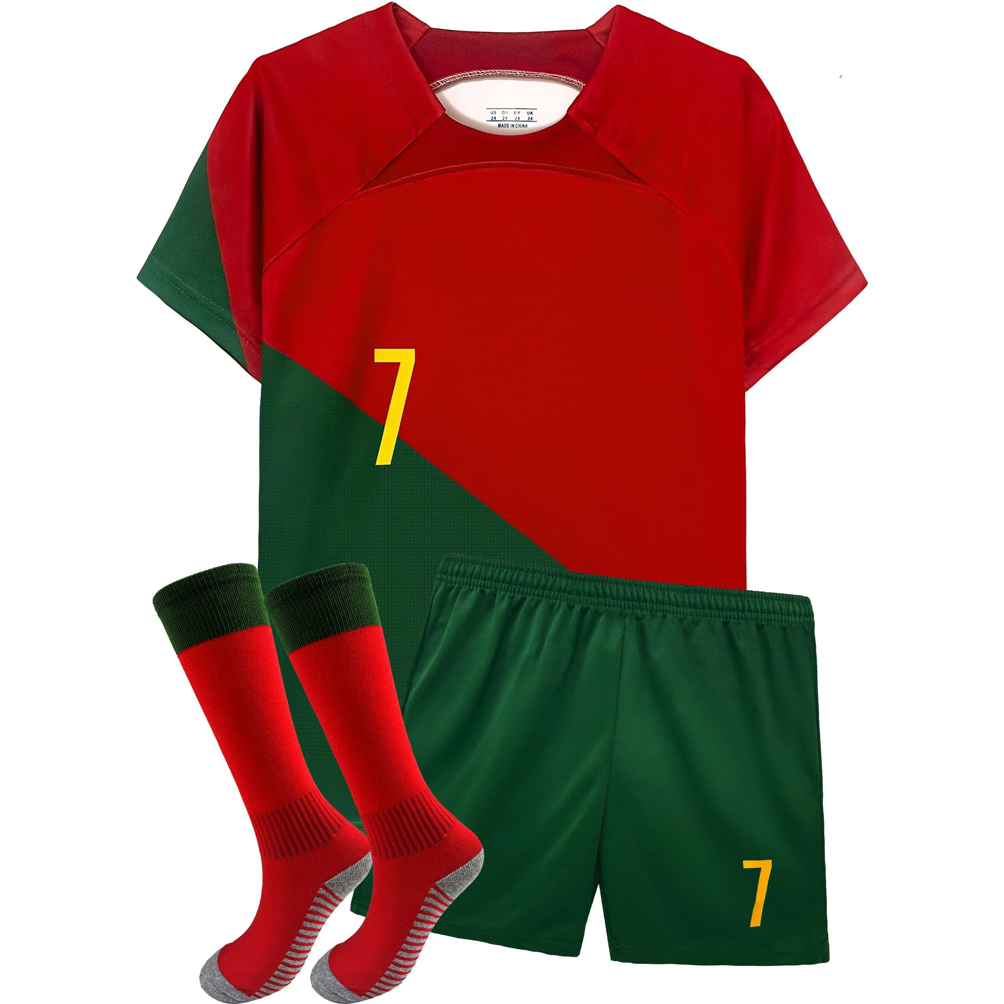Soccer Jerseys Kids 7 Football Sports Fan for Boys Girls Youth Soccer Shirts and Shorts Stockings Set for 4-13 Years