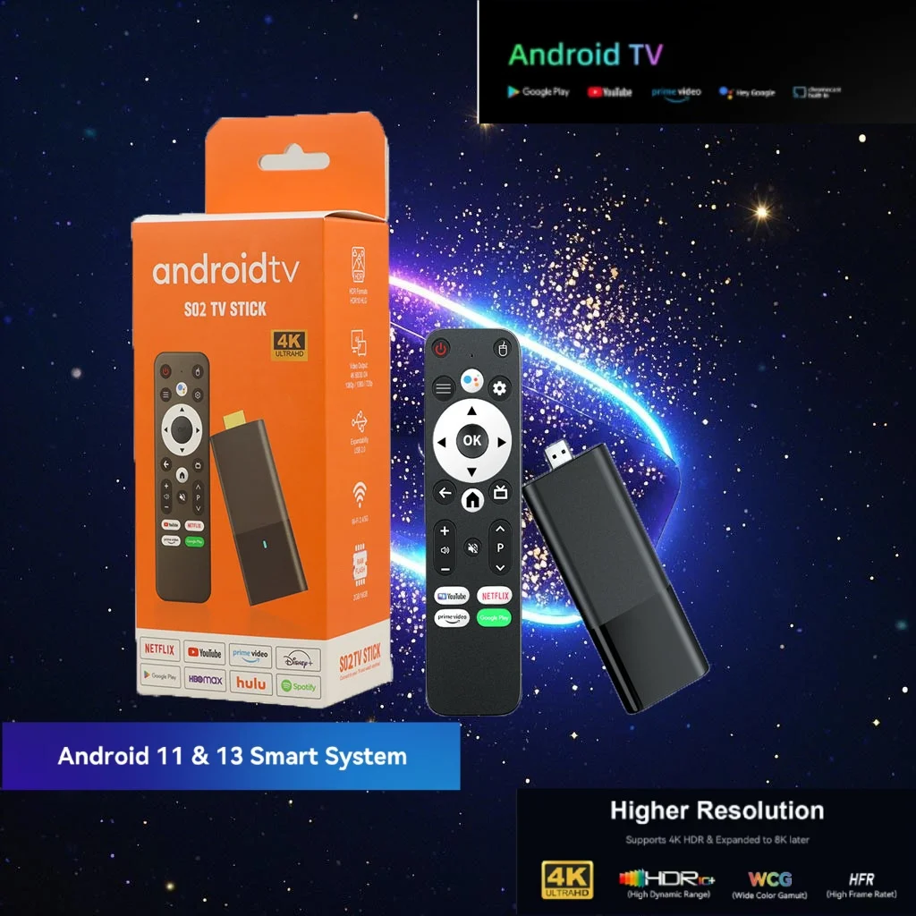 S02 H313 Android TV Stick Set Top Box 4K 2.4G 5G WiFi Quad Core BT5.0 HDR10 Dual WiFi Google Assistant for Network Media Player