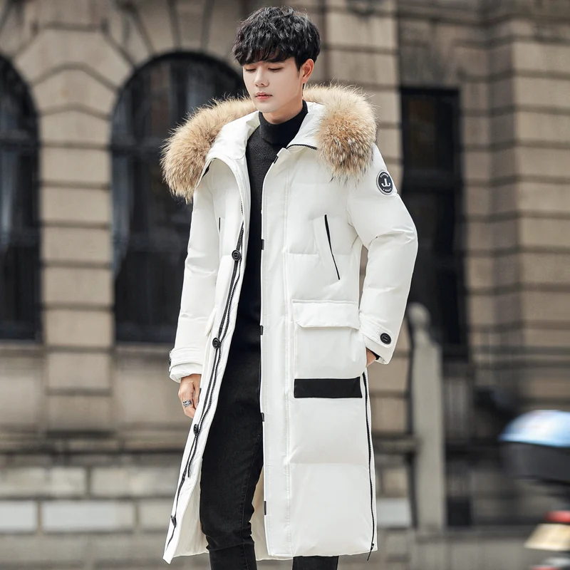 New Winter Couple White Duck Down Windproof Parkas Down Jacket Men's Long Thickened Extreme Winter Coat Oversized Fur Collar