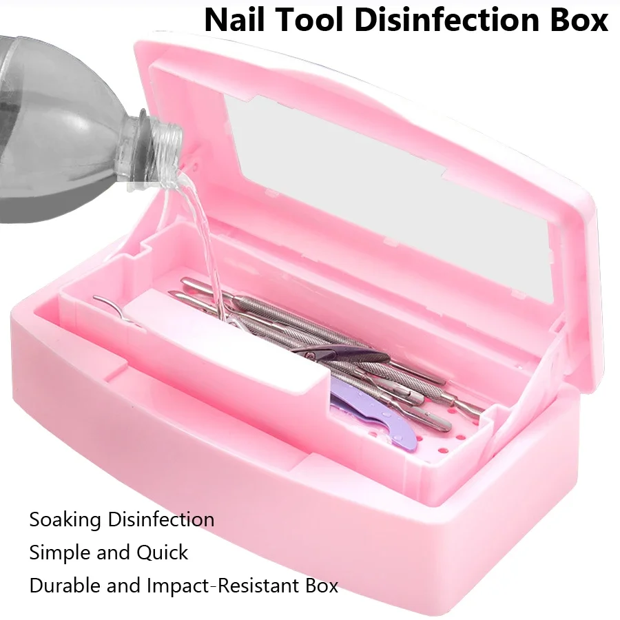 Nail Art Tool Sterilizer Tray, Clean Sterilizing Box Storage Organizer for Tweezers, Cuticle Nipper, Nail Implement Manicure Equ