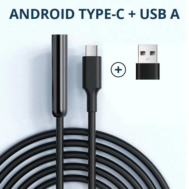 USB Type-C Flexible Endoscope Camera 7mm Diameter with 6 Adjustable LEDs for Android Phone PC Inspection Borescope