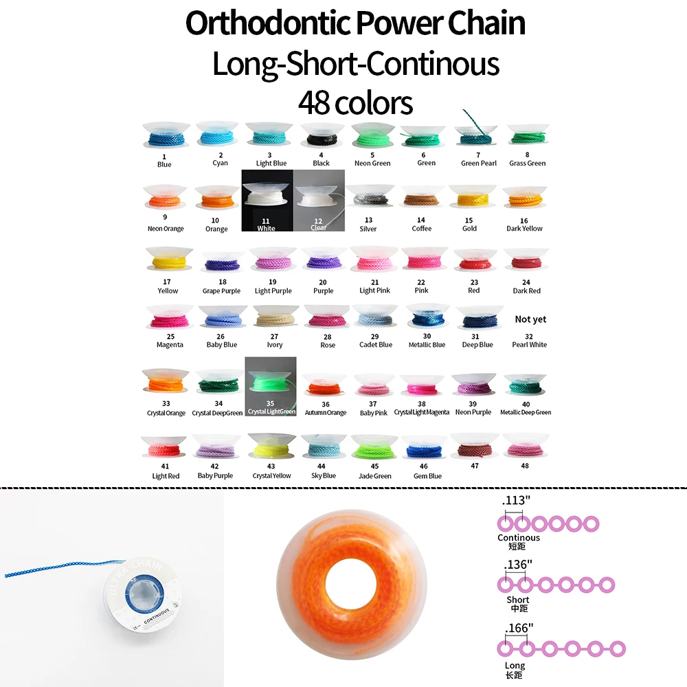 48Colors Orthodontic Continous Size Dental Elastics Power Chain