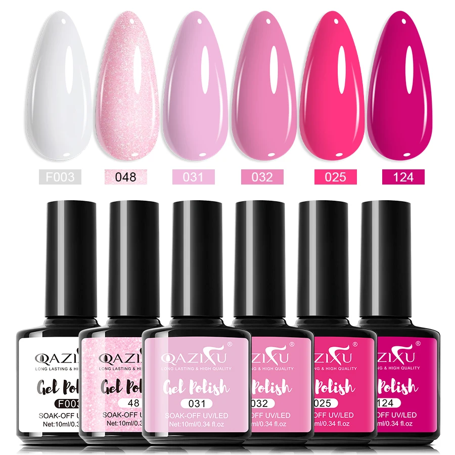 QAZIXU Pink Glitter Nail Gel Semi Permanent Nail Art Soak Off UV LED Nail Salon DIY Nail Salon Gel For Spring & Summer