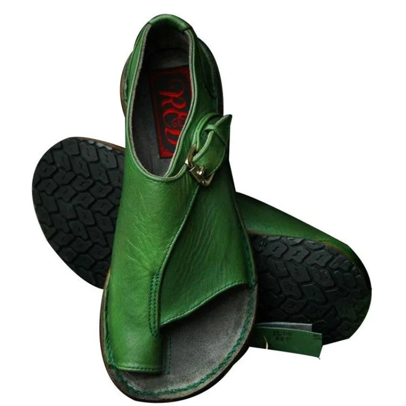 Women Sandals Summer Shoes for Women Retro PU Leather Peep Toe Women Slipper 2025 New Beach Buckle Strap Flat Sandalias De Mujer