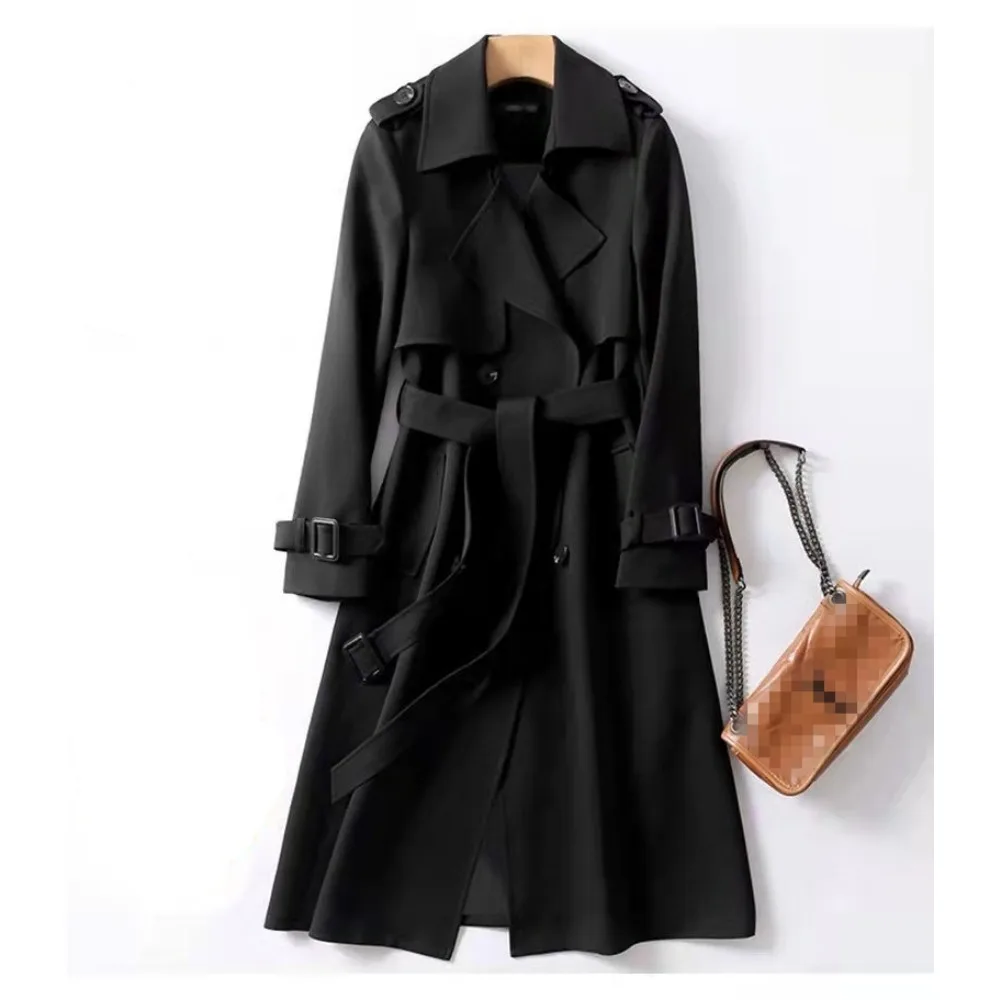 Women's Mid-Length Trench Coat Korean British Style Over-the-Knee Spring Autumn Windbreaker Jacket