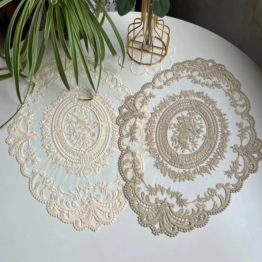 New Oval Lace Embroidery Table Place Mat Ins Christmas Pads Cloth Placemat Cup Coffee Tea Coaster Doily Kitchen Table Decoration