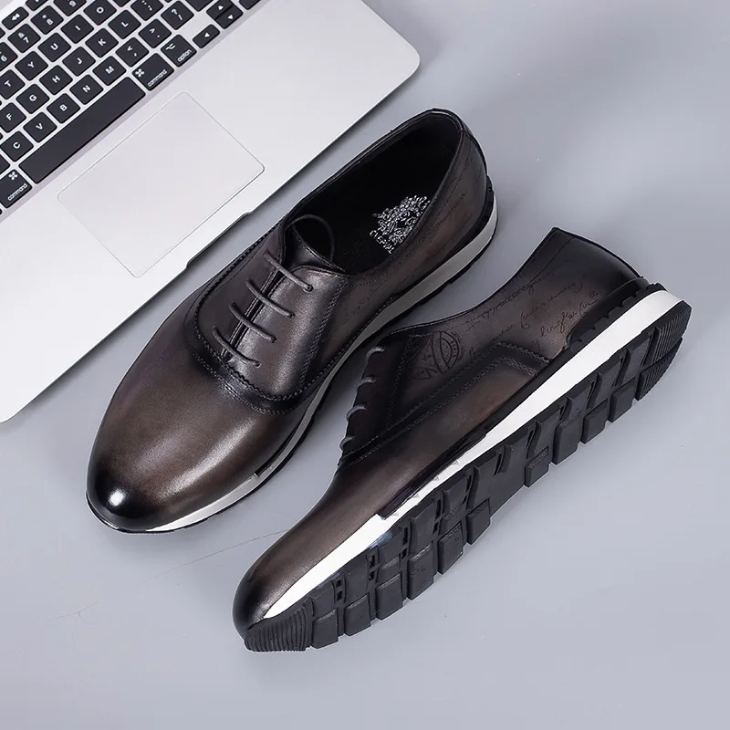 Luxury Brand Men's Oxford Shoes Fashion France Style Genuine Leather Sneakers Slip-on Casual Business Travel Non-slip Male Shoes
