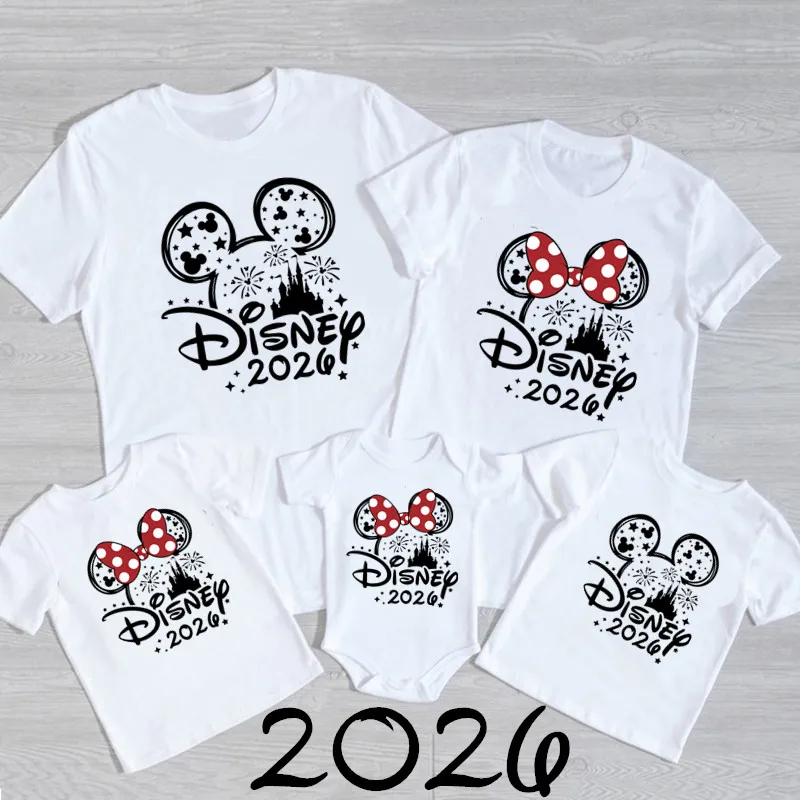 2026 Disney Trip Mickey Minnie Mouse Family Matching Shirts Cotton Dad Mom Bro Sis Kids T Shirt Baby Rompers Matching Clothes