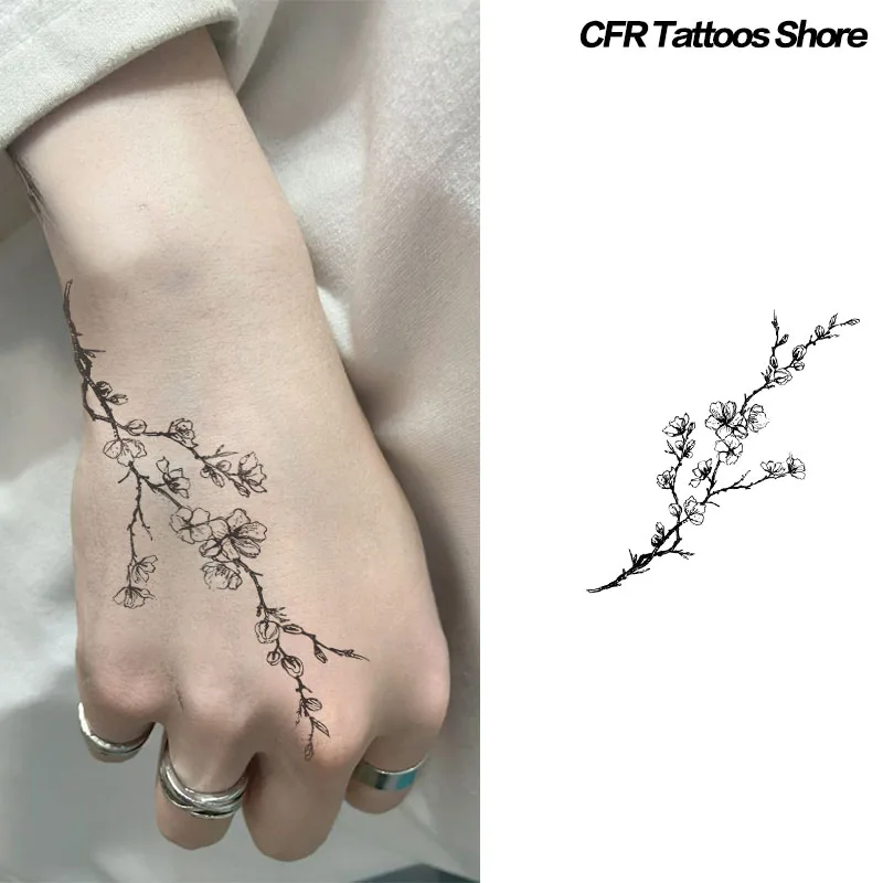 Plum Leaf Herbal Juice Tattoo Sticker Arm Waterproof Sexy Hotwife Trend Temporary Tattoos Fake Tatto Festivals Accessories Cheap