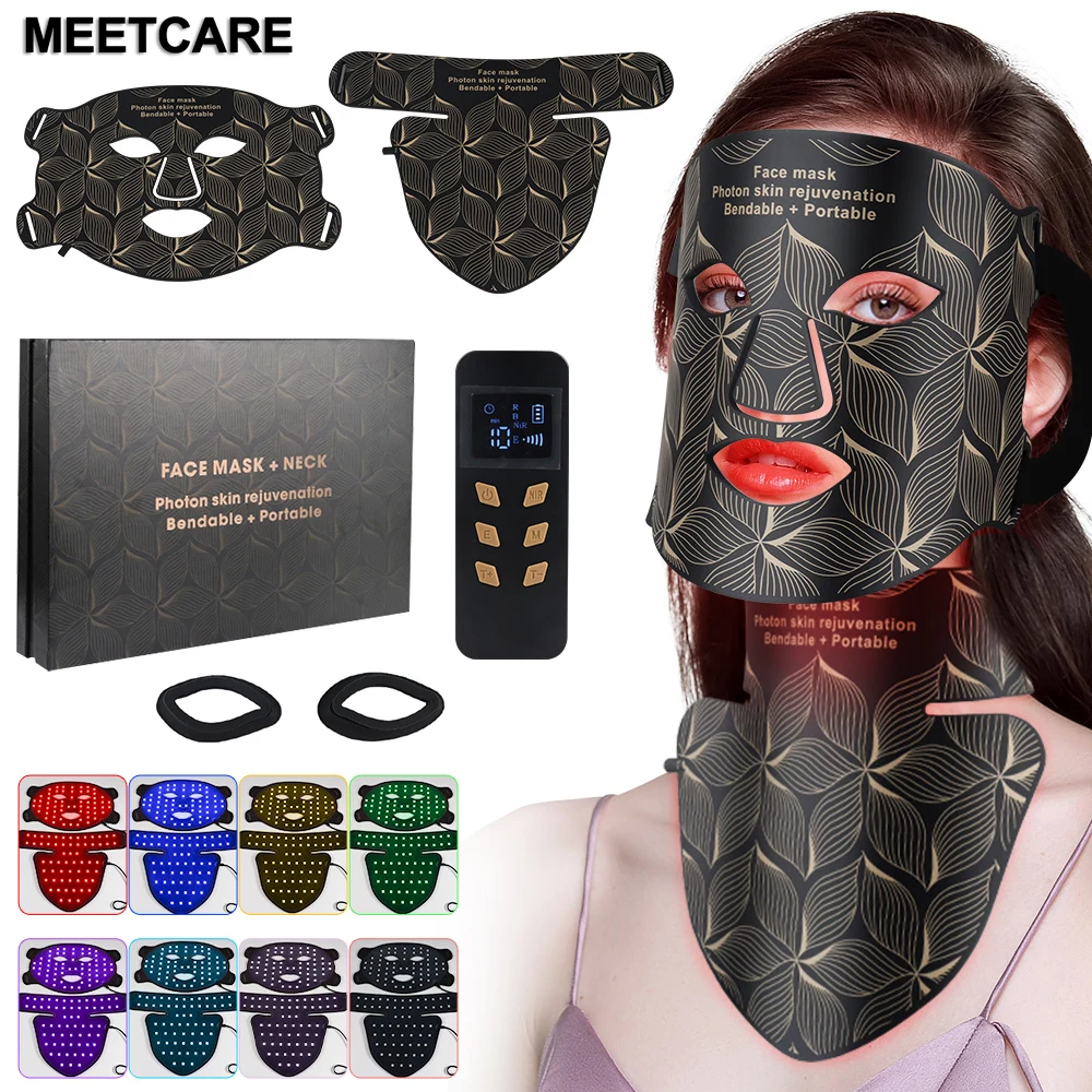 LED 8 Colors Face Mask and Neck Red Light Near Infrared Therapy Anti Aging Wrinkle Acne Pore Oil Control Skin Tighten Whiten