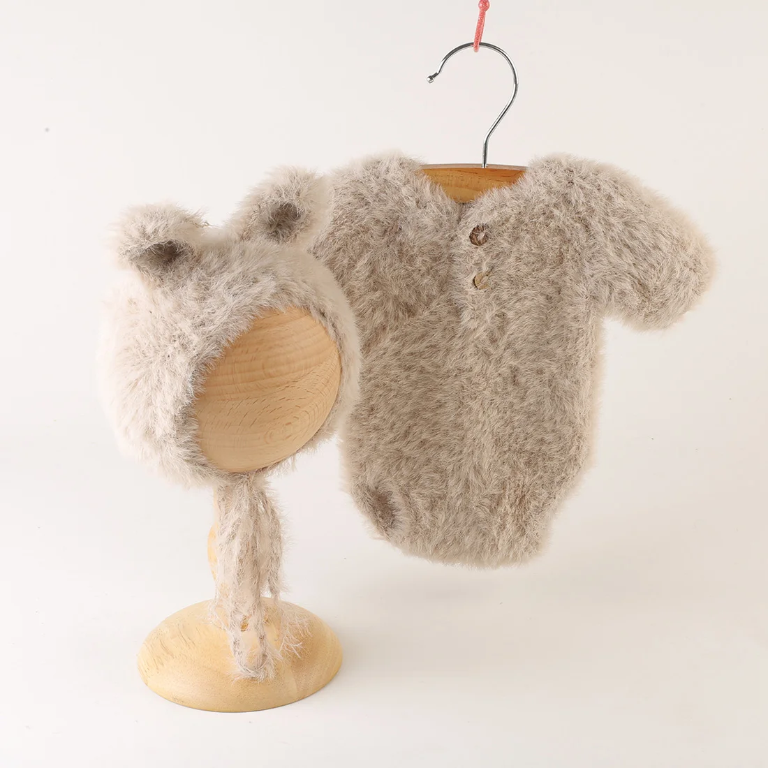 Vintage Knitted Newborn Rabbit Diaper Romper And Hat Overall Bunny Style Outfit Soft Stretch Clothes Set Newborn Photograph Prop