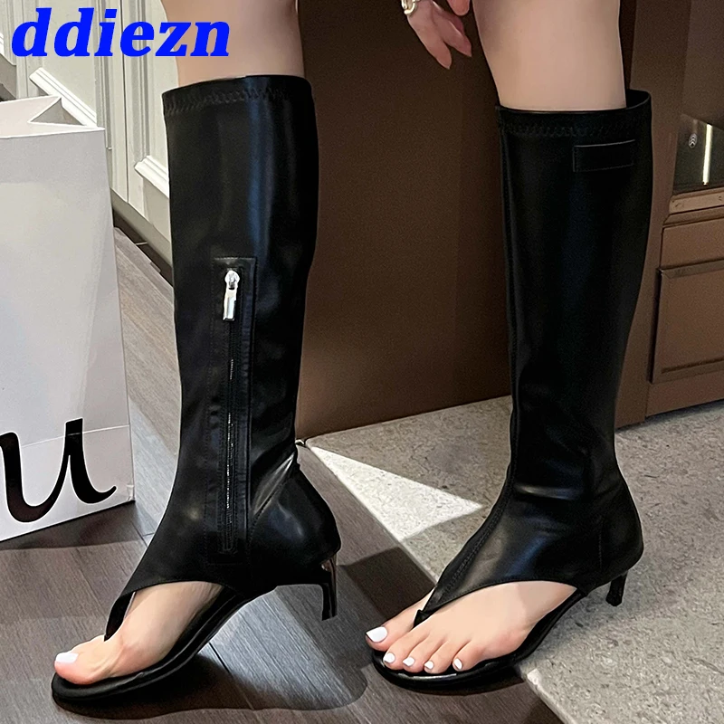 Footwear Peep Toe New In Women Shoes Flip Flops Knee High Heels Sandals Boots Female Fashion Zippers Ladies Heeled Pumps Shoes