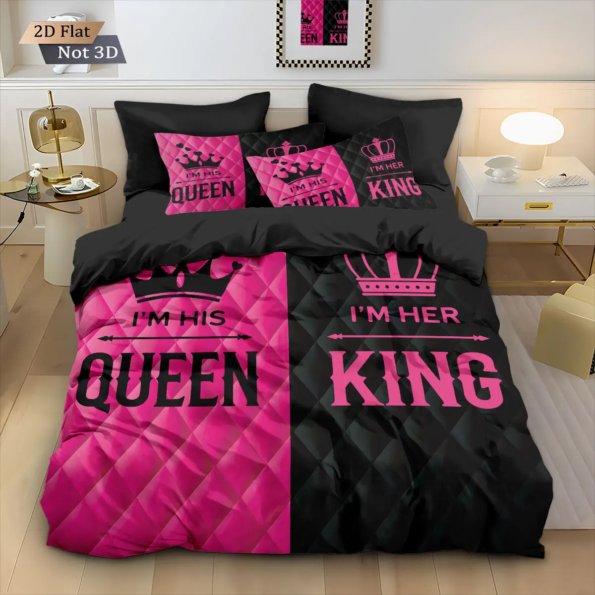 3pcs Contrast Red Black Queen King Print Duvet Cover Set Multi Size Bedroom Dormitory Bed, Holiday Decoration, Machine Washable