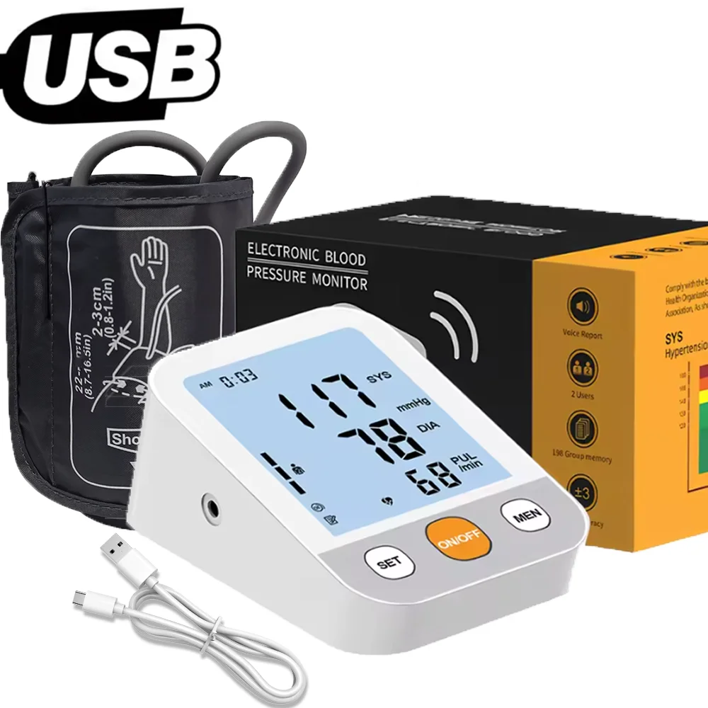 Arm Tensiometer Health Digital BP Monitor Heart Rate Pulse Meter Large Cuff Blood Pressure Monitor Automatic Pressure Tonometer