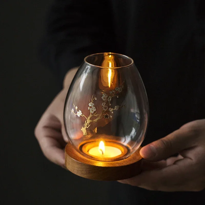 Transparent Glass Candlestick Chinese Decoration Romantic Candlelight Dinner Zen Retro Home Windproof Candle Cover