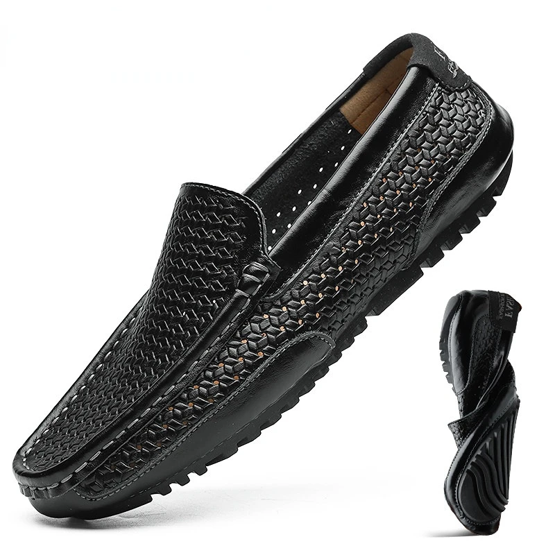 2026 Black Men Shoes Casual Genuine Leather Mens Loafers Moccasins Luxury Brand Italian Breathable Slip on Boat Shoes
