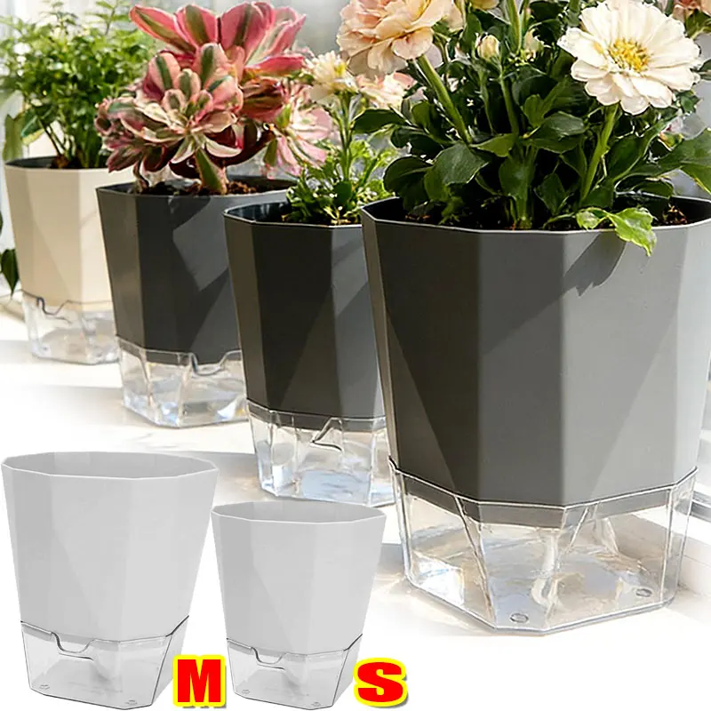 Self Watering Plant Pots Automatic Watering Clear Base Breathable Plastic Planter Wick Hydration Indoor Plants Home Office Decor