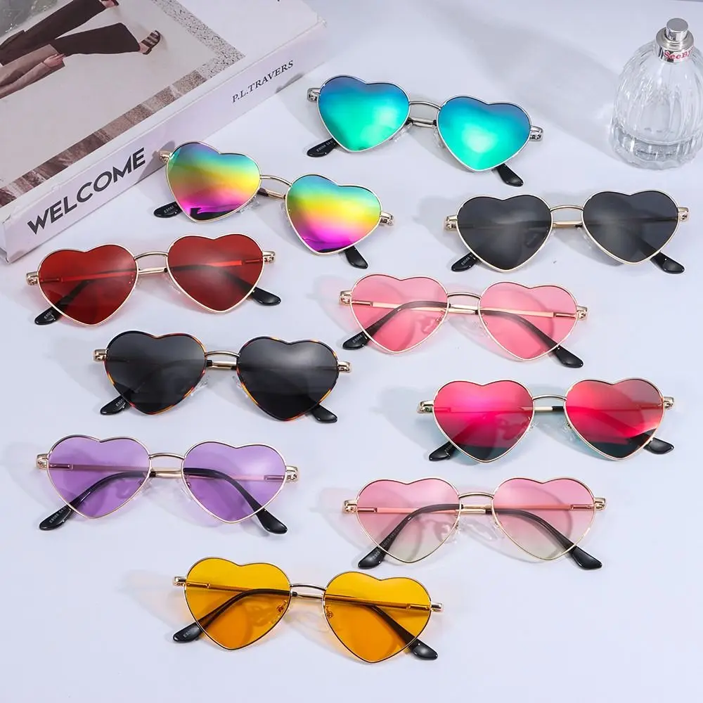 Heart-Shaped Sunglasses Heart Sun Glasses Shades Vintage 90s Glasses UV400 Protection Metal Frame Sunglasses Fancy Accessories
