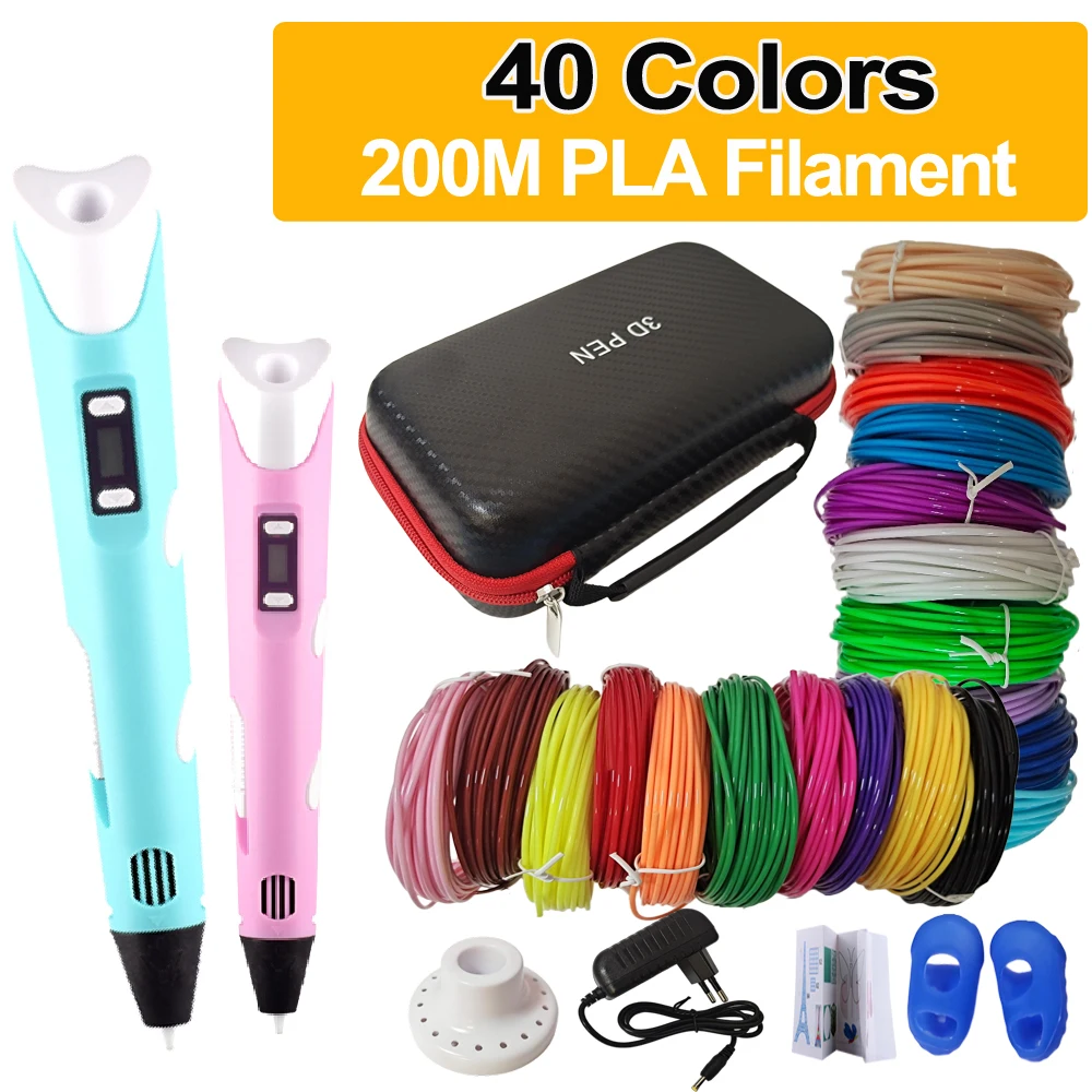 Children's 3D Pen 3D Drawing Printing Pen LCD Screen Power Adapter 40 Colors 200M PLA Filament Kids Boys Girls Birthday DIY Gift