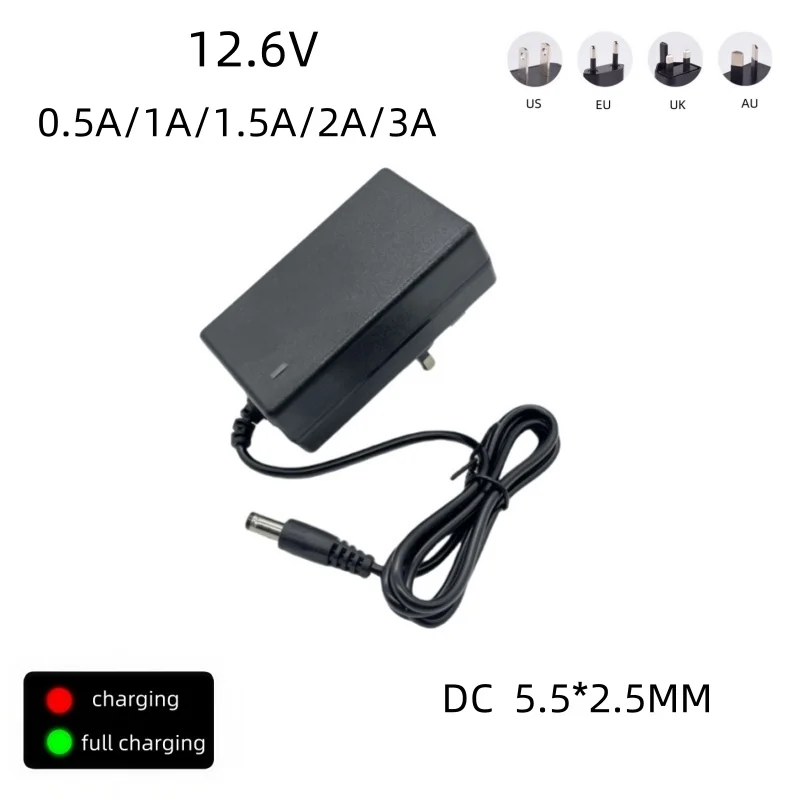 AC DC 12.6V 1A 2A charger 12 V Volt Power wall Adapter 5.5*2.5MM 12.6 V 2 A For 18650 lithium battery Pack EU US UK AU Plug