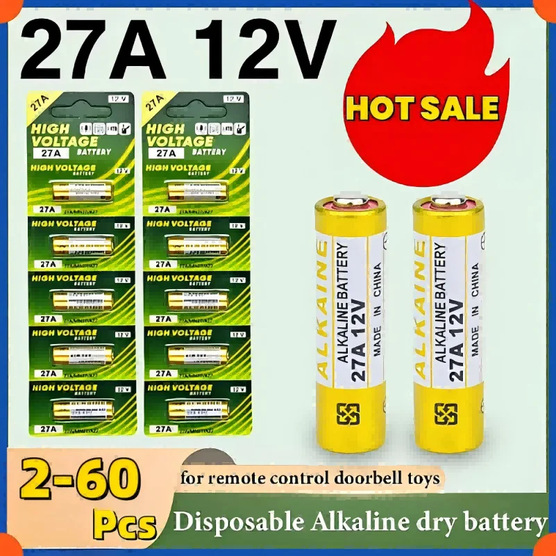 NEW2-60PCS 12V 27A Dry Alkaline Battery A27 Batteries 27AE 27MN A2 L828 K27A for Remote Control Gamepad Flashlight Doorbell Toys