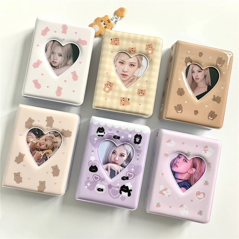 Mini Photo Album Cute Cartoon Bear Album 3 Inch Love Heart Hollow Kpop Photocard Holder Idol Star Chasing Binder Collect Book