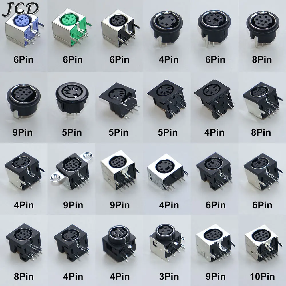 10pcs Terminal Audio Video Din Female Socket Connector S-video PCB Mount 3/4/5/6/8/9Pin Silver Tone PS2 Circular DIN Micro Jack