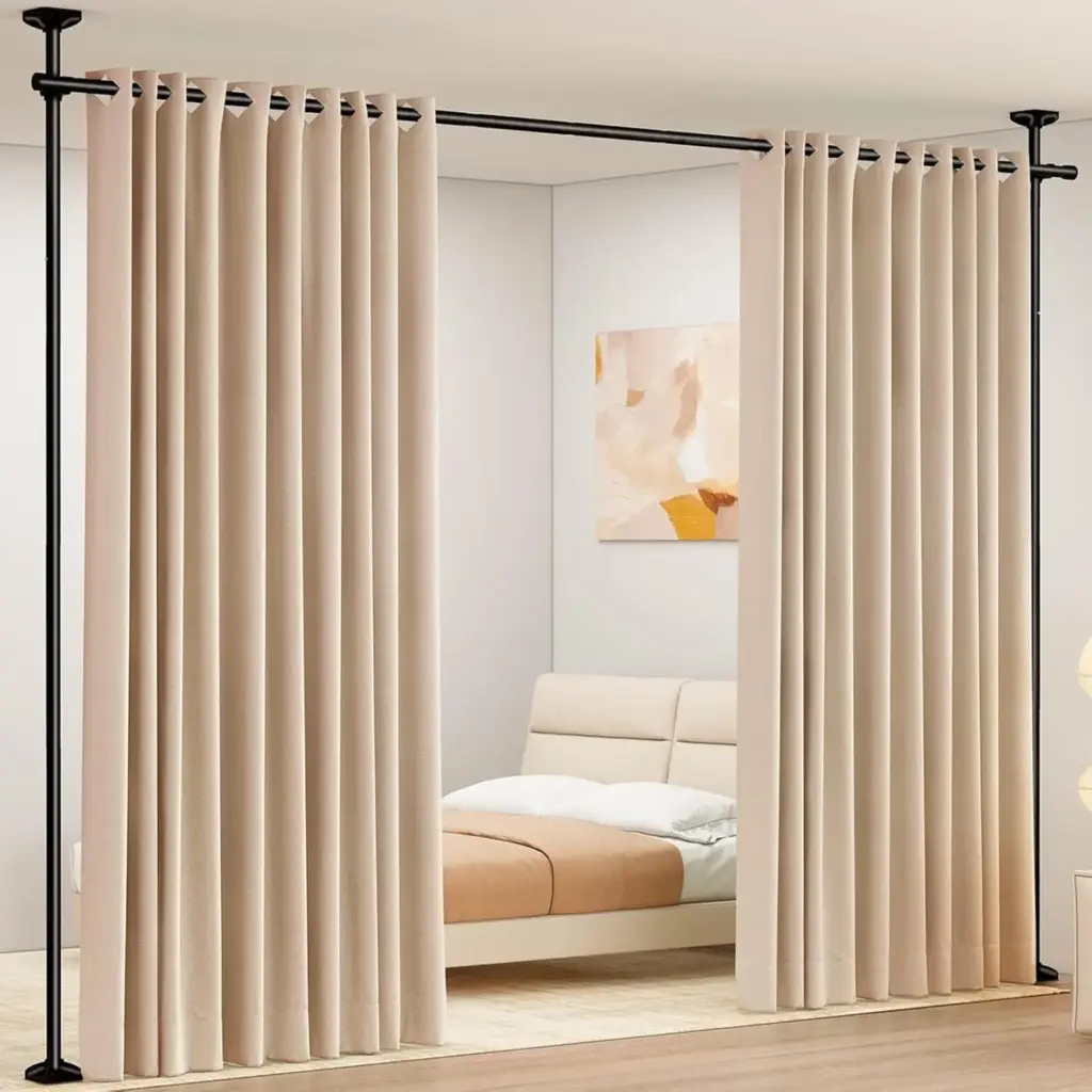 Adjustable No-Drill Room Divider Rod, 4-10ft Height & 28-70in Width, Heavy Duty Tension for Space Partition