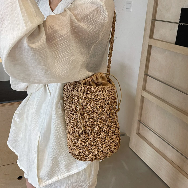 Women Fashion Small Crossbody Phone Bag Solid Color Hollow-out Woven Crochet Lightweight Braided Shoulder Handbag