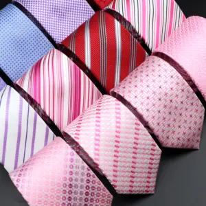 Jacquard Pink Striped Plaid Dots Red Necktie 7cm Polyester Narrow Tie Skinny Tuxedo Suit Shirt Gift Men Wedding Party Accessory