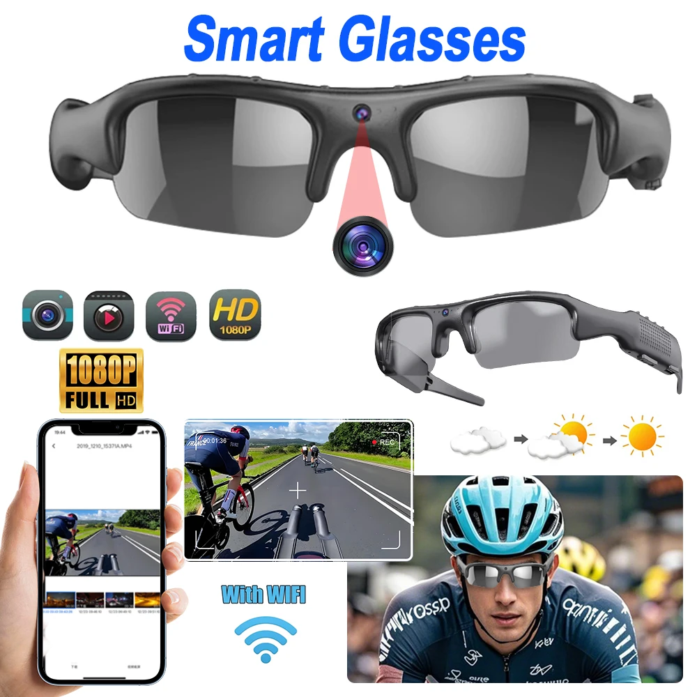 HD 1080P Mini Glasses Camera Portable Outdoor Security Sports DV Video Recorder Surveillance Camcorder For Driving , Riding Cam