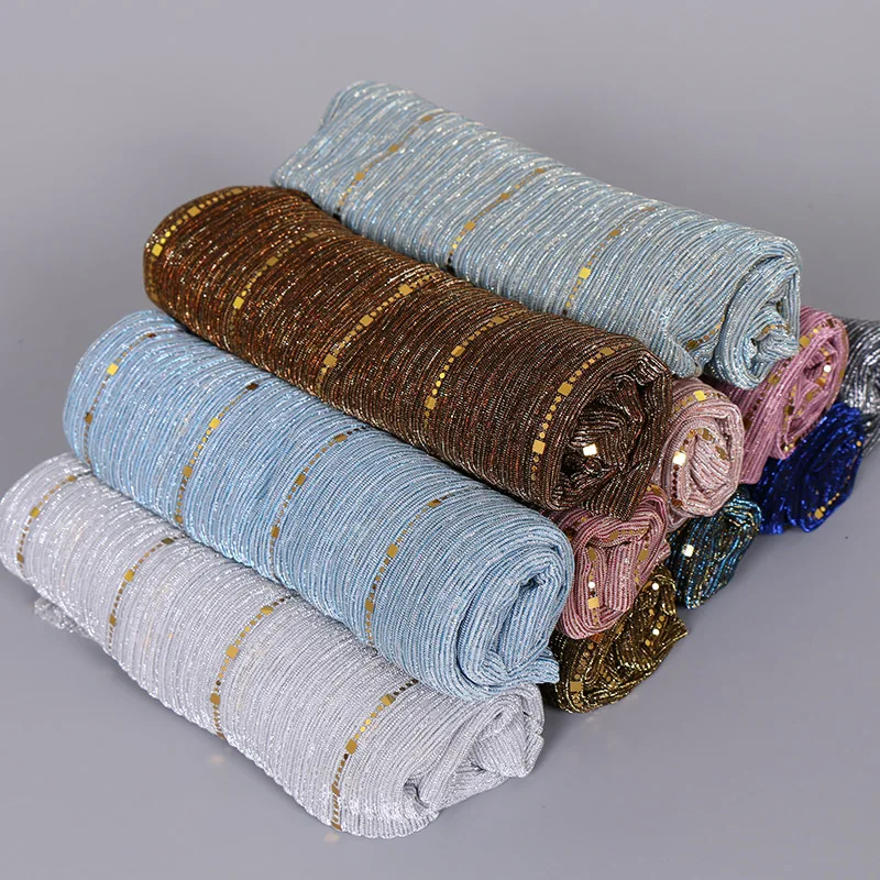 Glitter Women Gold Silk With Pearls Muslim Hijab Shawls And Wraps Islamic Turban Female Foulard Soft Thin Hijabs Head Scarf