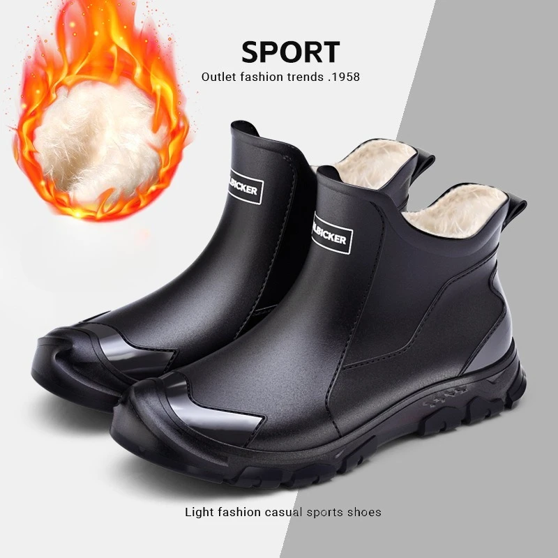 Spring Autumn Men's Rain Boots Durable Waterproof Rubber Boot Winter Fleece Men's Rain Boots Large Size Labor Protection Shoes