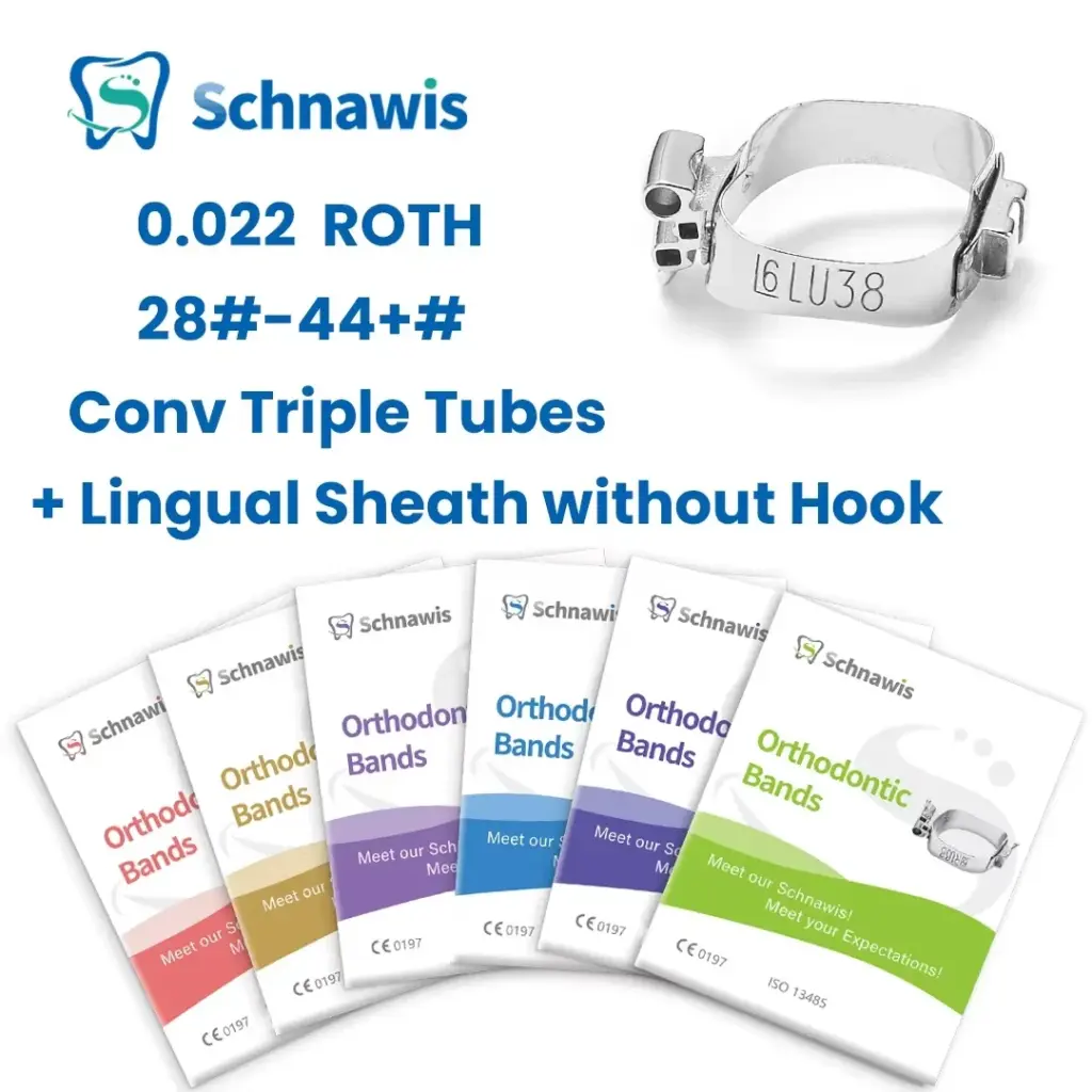 Dental Orthodontic Bands Prewelded Triple Tubes 4Pcs U3/L2 Conv Buccal Tube +Lingual Sheath No Hook 1st Molar 0.022 Roth 28#-44+
