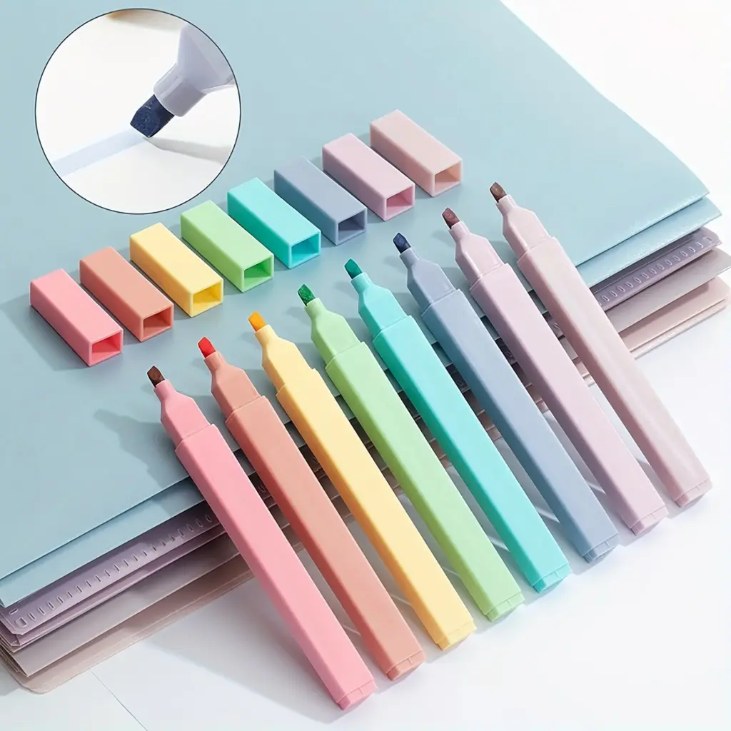 8-Pack Adorable Stationery Set - Aesthetic Fluorescent Pens Non-Seeping Chisel Tip Pastel Marker Pens for Office And