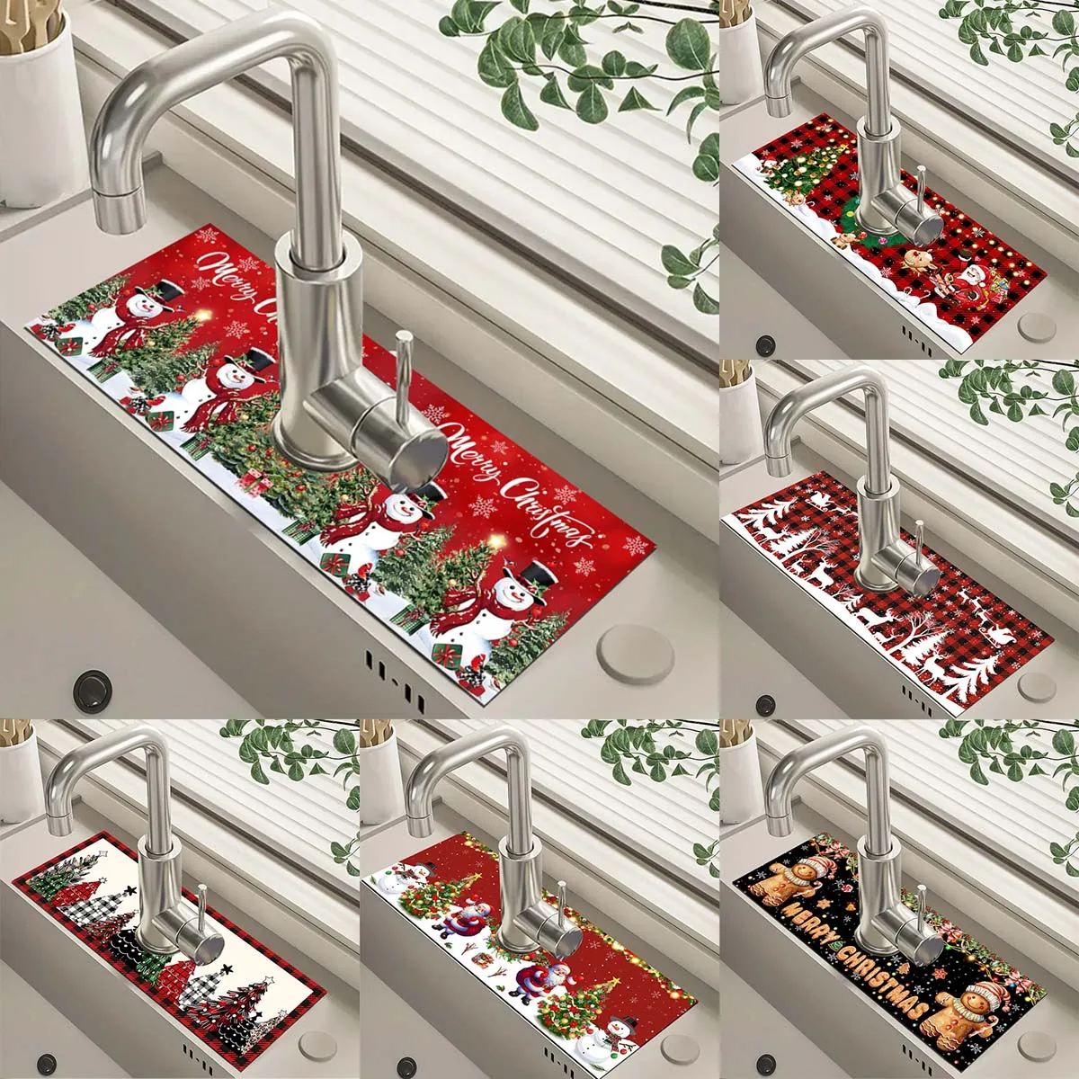 Christmas Kitchen Absorbent Mat Bathroom Sink Faucet Mats Non Slip Bath Mat Christmas Pattern Tablemat Christmas Room Decor 2024