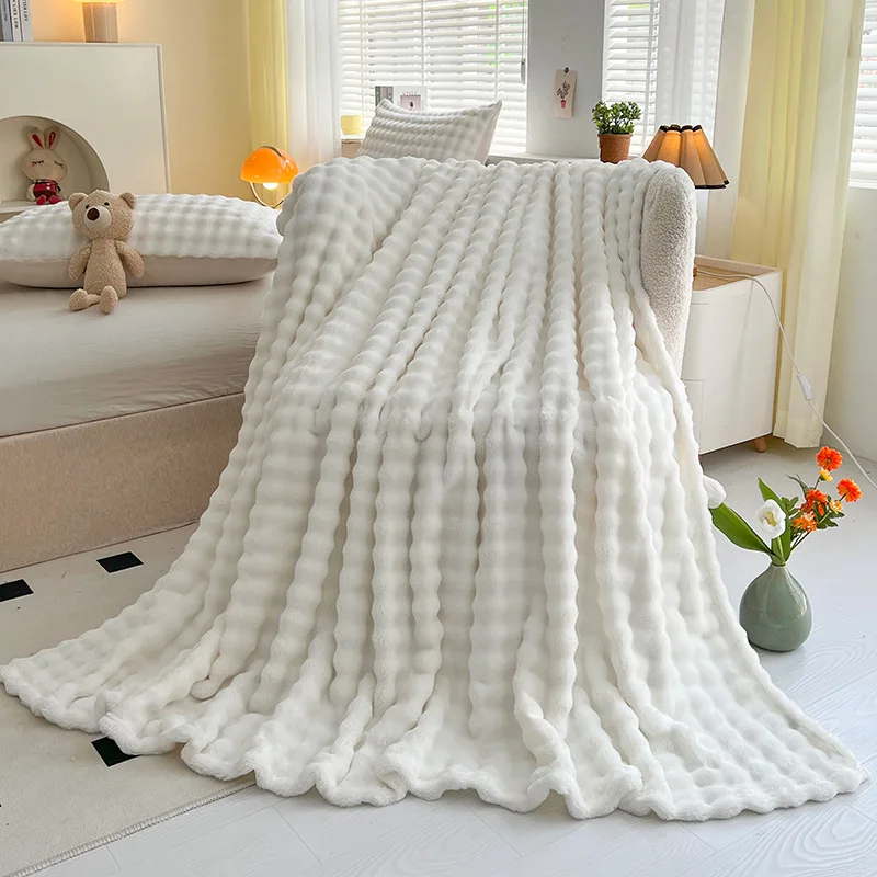 Solid Bubble Throw Blanket Super Soft Lightweight Flannel Blanket for Couch Bedroom Home Decor,Cozy Fluffy Bubble Blanket Gifts