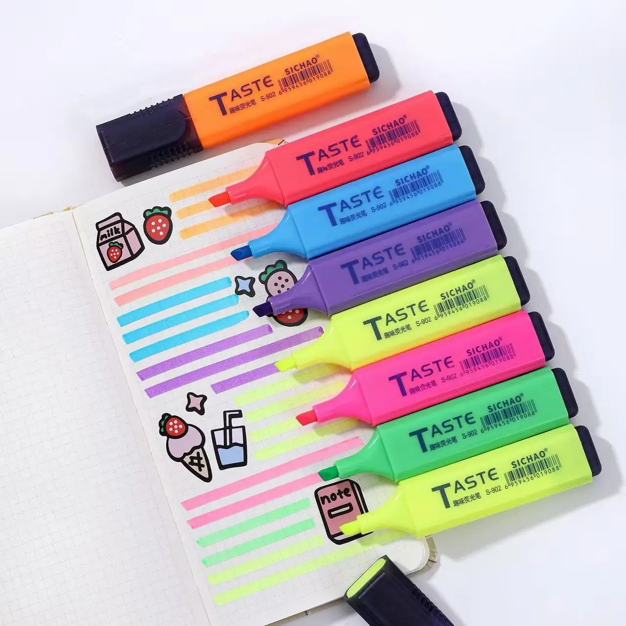 8pcs/7+1colors Aesthetic Highlighters Assorted Colors, Chisel Tip Marker Pen With Large Ink Reservoir