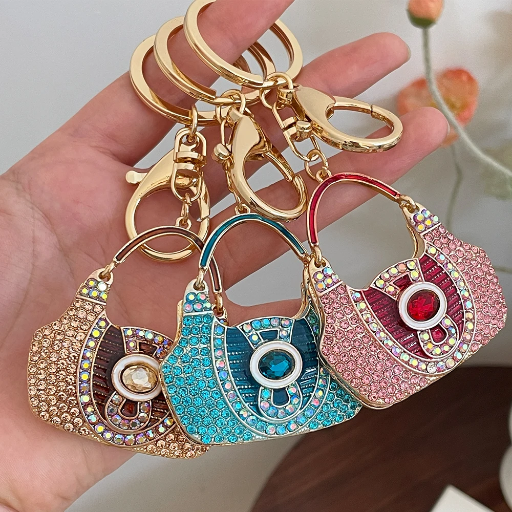 Luxury Women's Rhinestone Bag Key Ring Handbag Pendant Car KeyChain Souvenir 2024