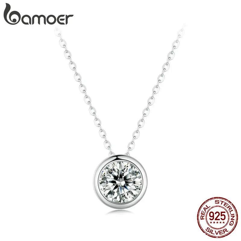 BAMOER 1CT Bezel Moissanite Pendant Necklace D color VVS1 Lab Diamond for Women 925 Sterling Silver Wedding Minimalist Jewelry