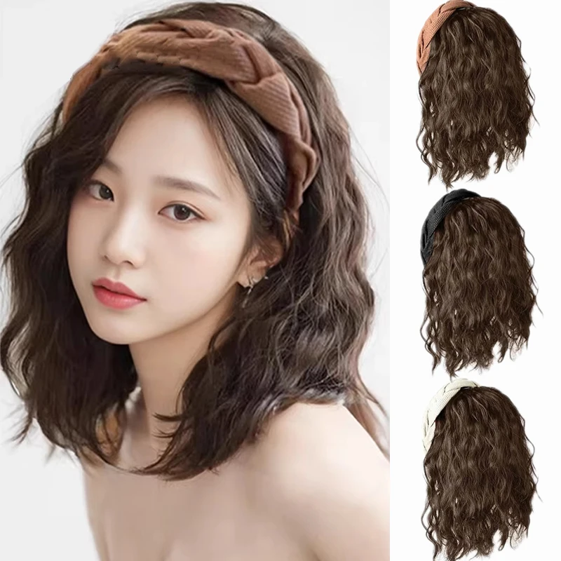 12 Inches Headband Wig Synthetic Short Curly Wig Fluffy Wavy Hair Extension Accessory False Hair piece With Hair Band for Women