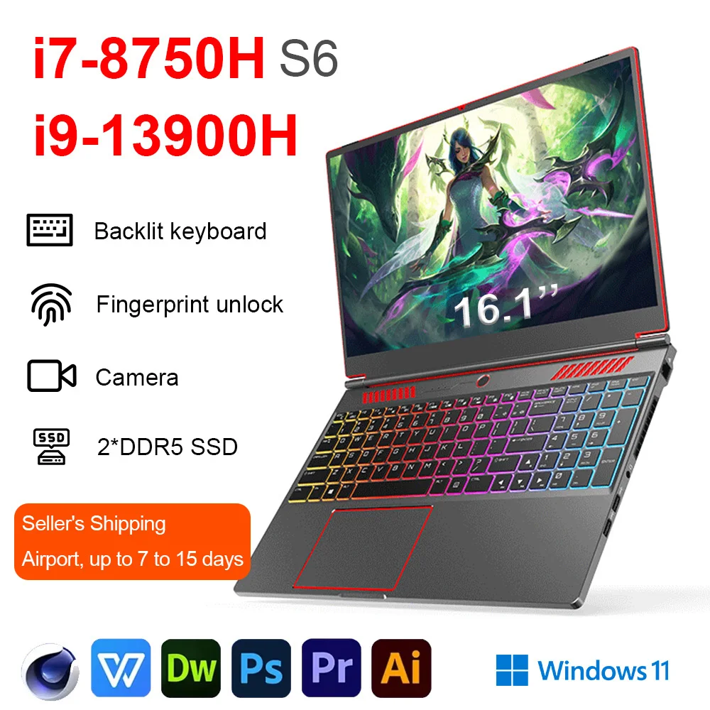 S6 16.1 Inch Gaming Laptop RTX 4050 6G Intel Core i9-12900H i5-12450H windows 11 pro Max 64GB 2*DDR5 2*M.2 4TB office computer