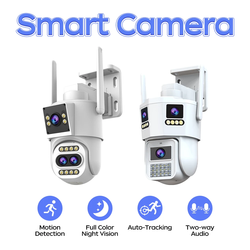 Jooan 5K 6K HD Outdoor Surveillance Camera Three Lens Auto Tracking Color Night Vision CCTV Video Security Camera Home Protectio