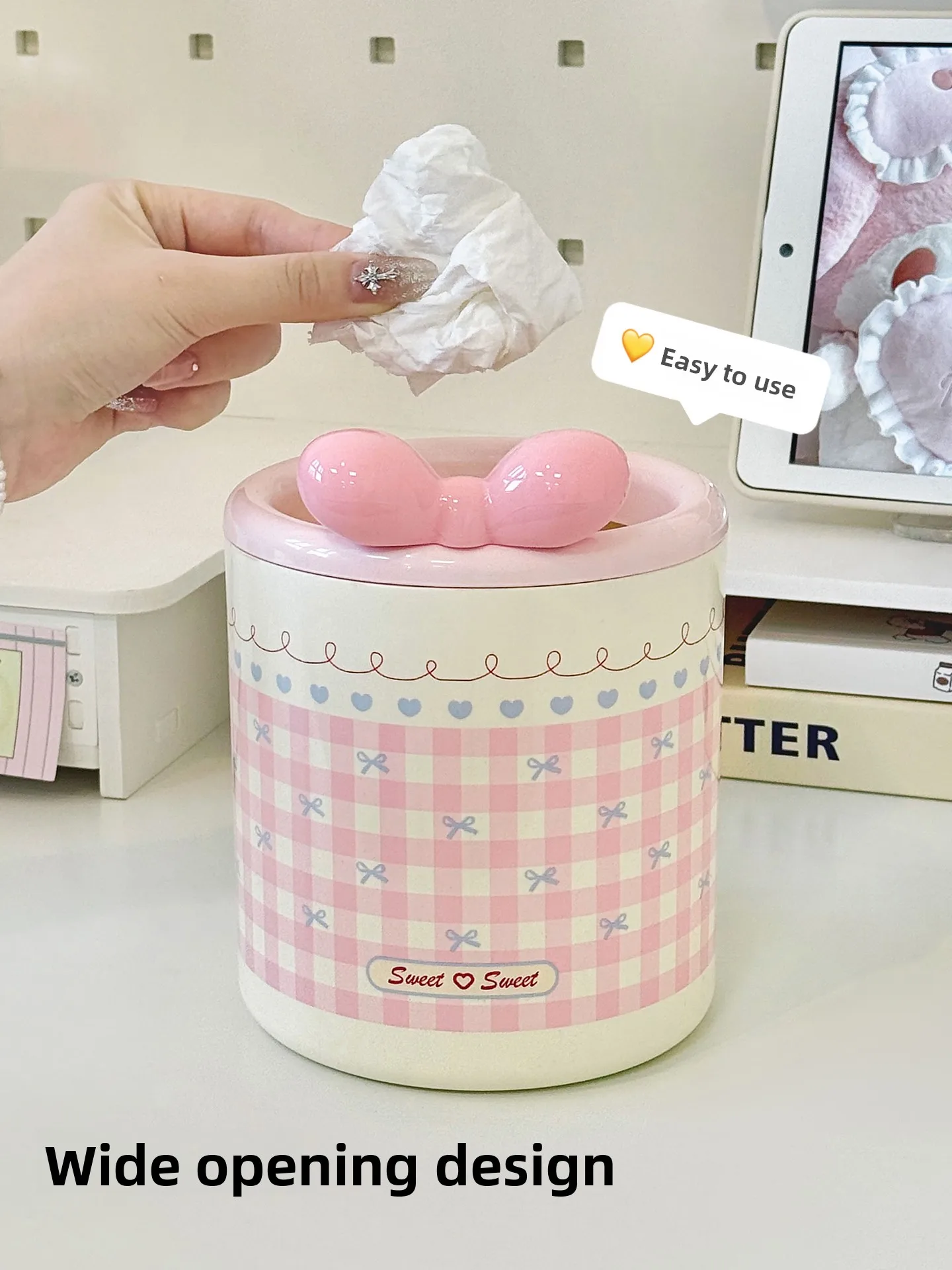 Cute Desktop Tra Can Office Paper Waste Basket Coverl Storage Buet High Aesthetic Value Long Tubular Plastic Bin