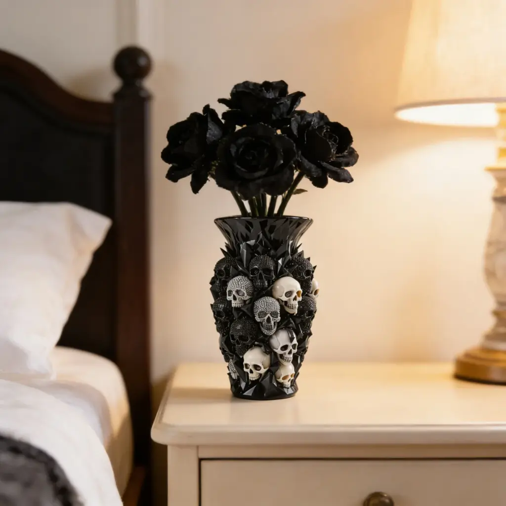 1/2PCS Diamond Skull Vase Gothic Skull Vase Garden Decorative Resin Vase Ornament Gothic Decorative Vase Home Decor Flower Vase