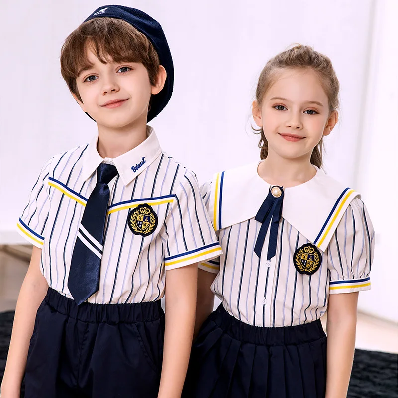 British Style Elementary School Uniform Summer Outfit Short Sleeve Children's Class Uniform Kindergarten Graduation Photo Clo...