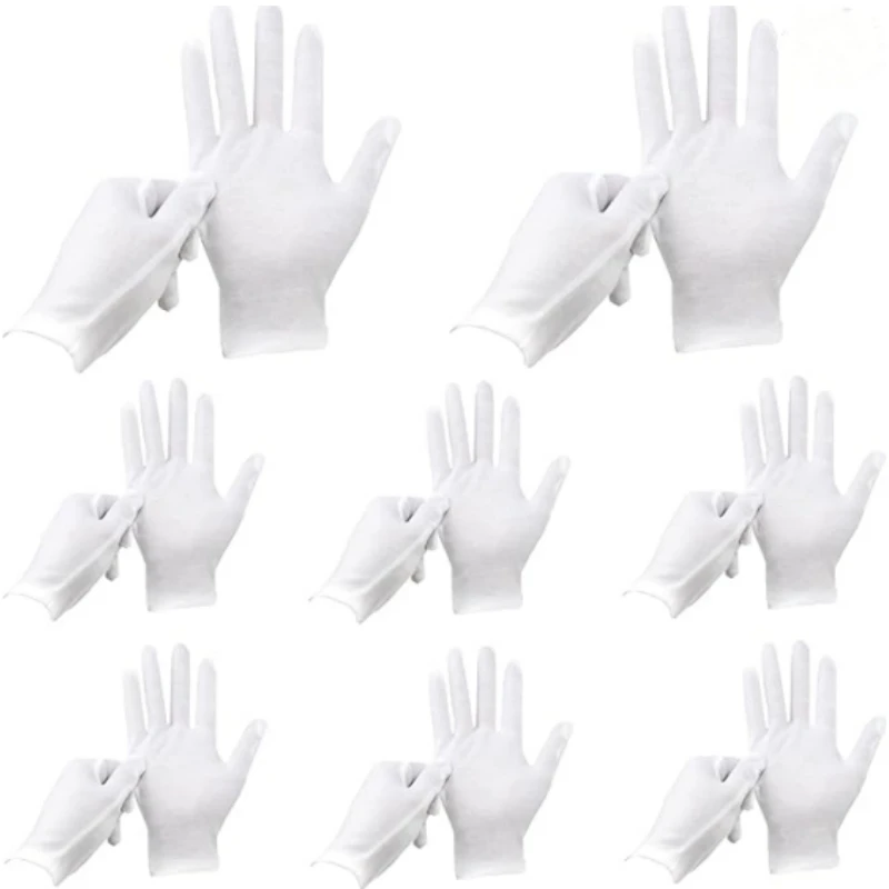 6/12Pairs White Cotton Gloves for Women Men Full Finger Anti Slip Hand Protection Gloves Waiters Drivers Jewelry Workers Glove