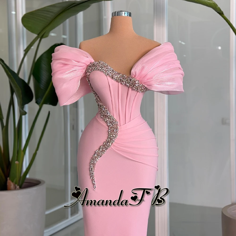 Amanda Trendy Off the Shoulder Evening Dress Rhinestones Pleat Mermaid Sweetheart Formal Party Gown Vestido De Noche Customized