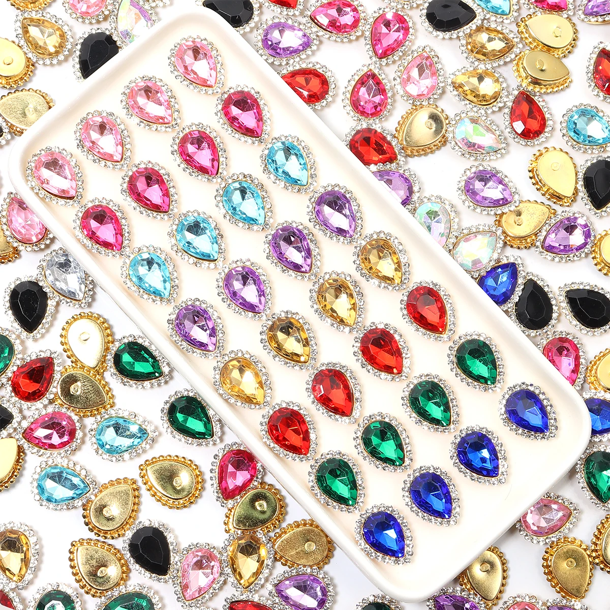 20pcs Drop Shape Glass Rhinestones With Claw Sew On Teardrop Strass Diamond Metal Base Decoration Crystals For Sewing Needlework