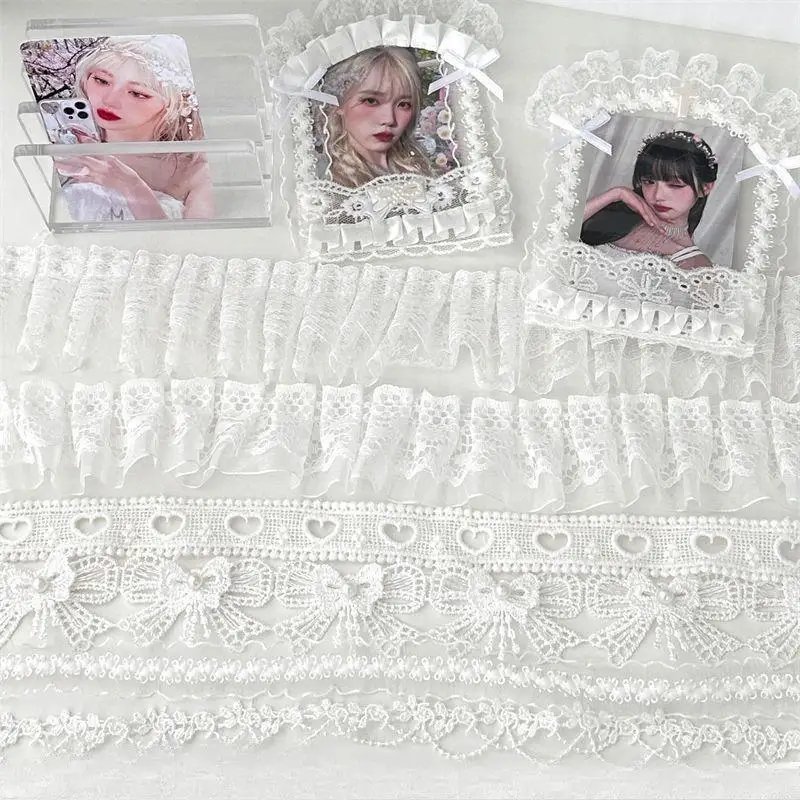 1M White Pink Lace Photocard Holder DIY Handmade Embroidered Lace Packaging Material Photocard Holder Decor Sewing Supplies